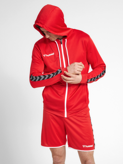 hmlAUTHENTIC POLY ZIP HOODIE, TRUE RED, model