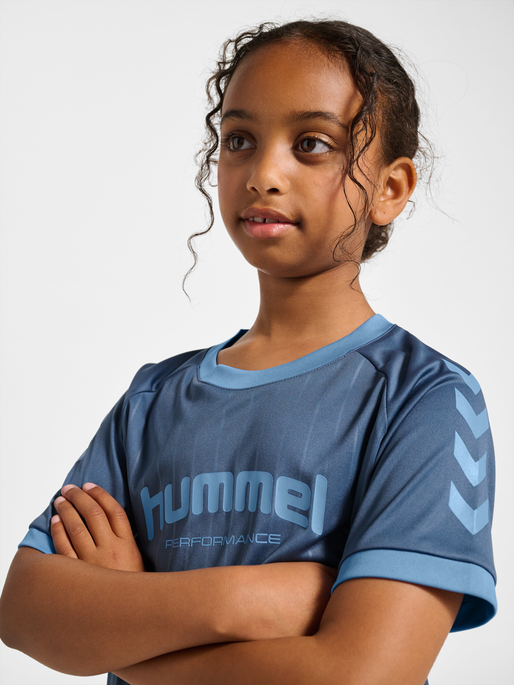 hmlJR GOAL STRIPE T-SHIRT S/S, BERING SEA, model