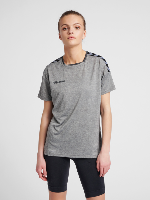 hmlAUTHENTIC POLY JERSEY WOMAN S/S, GREY MELANGE, model