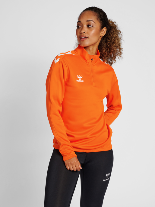 hmlCORE XK HALF ZIP SWEAT WOMAN, ORANGE TIGER, model